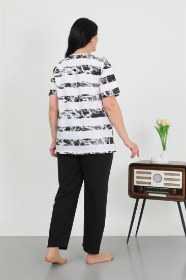 Hkursat Kadın Büyük Beden Kısa Kol Penye Pijama Takımı Beyaz 202505