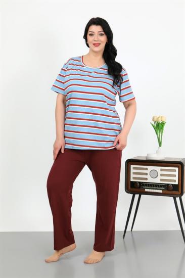 Hkursat Kadın Büyük Beden Kısa Kol Penye Pijama Takımı Mavi 202505