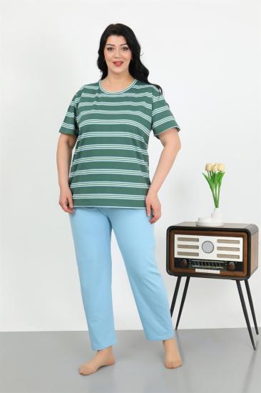 Hkursat Kadın Büyük Beden Kısa Kol Penye Pijama Takımı Petrol 202505