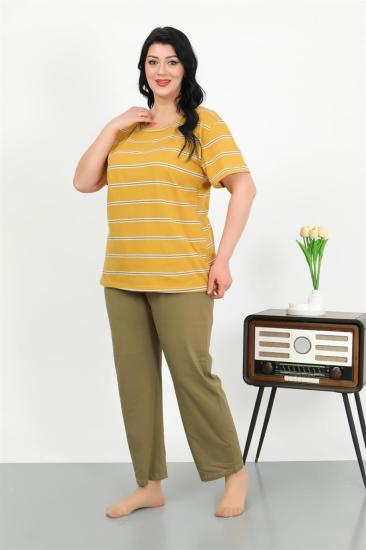 Hkursat Kadın Büyük Beden Kısa Kol Penye Pijama Takımı Sarı 202505