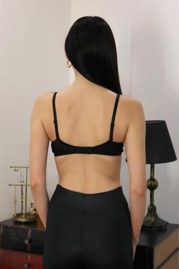 Hkursat Kadın Destekli Balenli Önden Açılır Dekolteli Sütyen 2406 Siyah