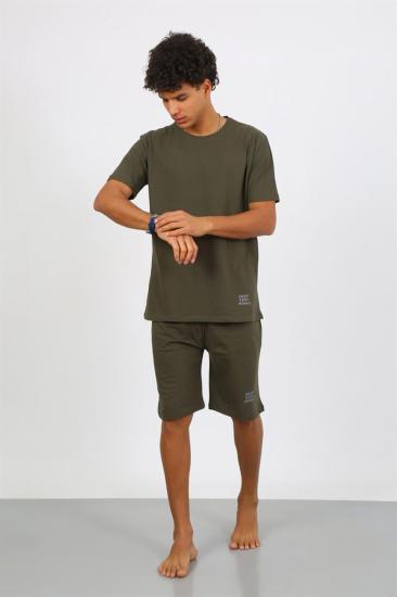 Hkursat Erkek Pamuk Lakost Alt Üst Kaprili Pijama Takım Haki 6872
