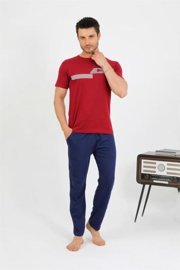 Hkursat Erkek Pamuk Kısa Kol Pijama Takım Bordo 6875