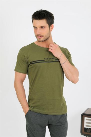 Hkursat Erkek Pamuk Kısa Kol Pijama Takım Haki 6875