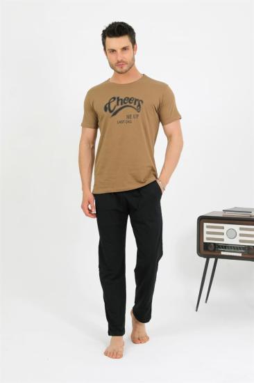 Hkursat Erkek Pamuk Kısa Kol Pijama Takım Vizon 6875