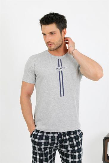 Hkursat Erkek Pamuk Kısa Kol Pijama Takım Gri 6875