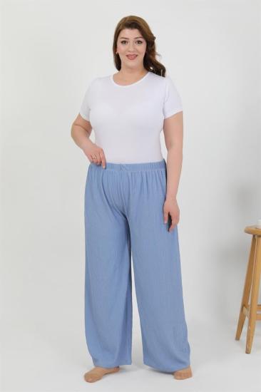 Hkursat Kadın Büyük Beden Bürümcük Pantolon 210076 Mavi