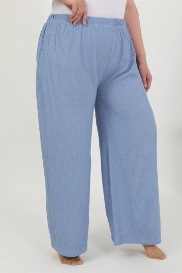 Hkursat Kadın Büyük Beden Bürümcük Pantolon 210076 Mavi