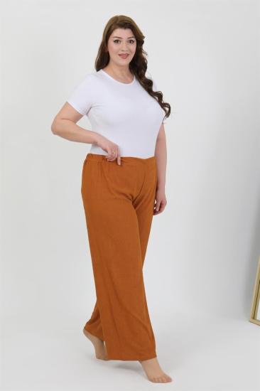 Hkursat Kadın Büyük Beden Bürümcük Pantolon 210076 Kremit