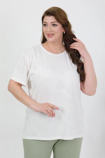 Hkursat Kadın Büyük Beden Kısa Kol Penye Pijama Takımı Beyaz 202510