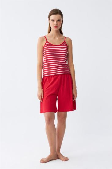 Hkursat Kadın İp Askılı Pamuk Penye Şortlu Takım Kırmızı 3634