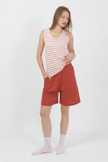 Hkursat Kadın Kalın Askılı Pamuk Penye Şortlu Takım Turuncu 3637