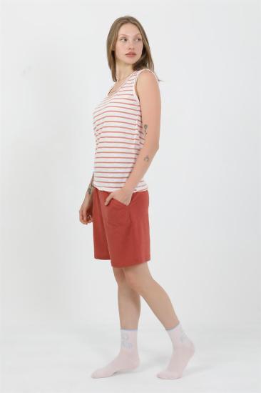 Hkursat Kadın Kalın Askılı Pamuk Penye Şortlu Takım Turuncu 3637