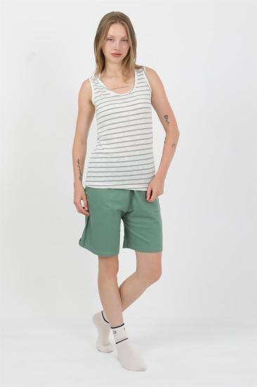 Hkursat Kadın Kalın Askılı Pamuk Penye Şortlu Takım Yeşil 3637