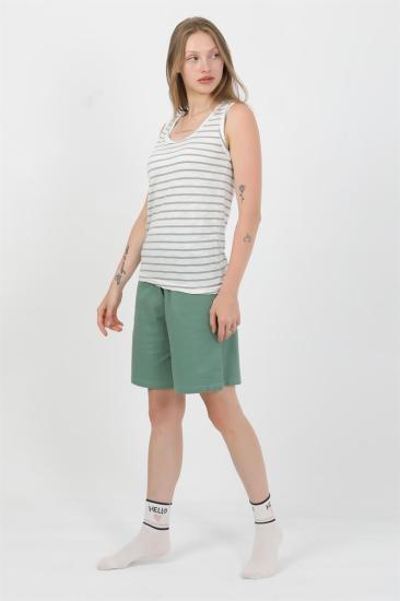 Hkursat Kadın Kalın Askılı Pamuk Penye Şortlu Takım Yeşil 3637