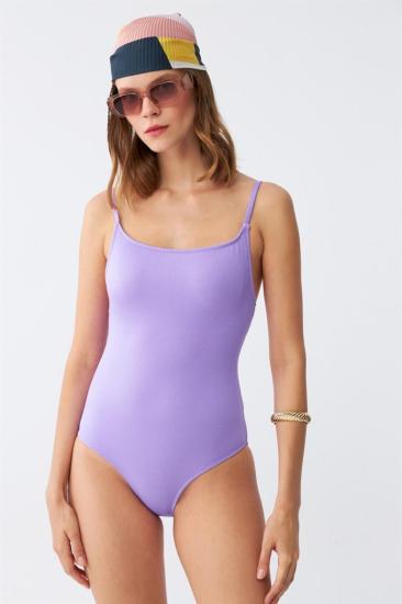 Hkursat Kadın Lila Minimal Askılı Tek Parça Mayo