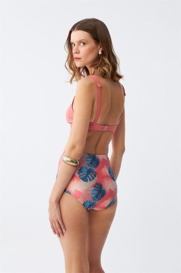 Hkursat Kadın Somon Pedli Üst ve Tropik Desenli Yüksek Bel Bikini Takımı