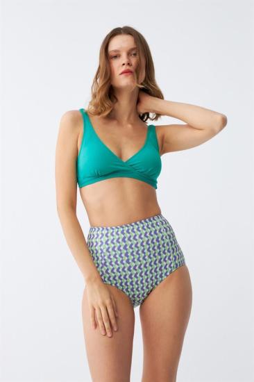 Hkursat Kadın Yeşil Pedli Geometrik Desenli Yüksek Bel Bikini Takımı