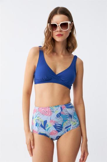 Hkursat Kadın Pedli  Yaprak Desenli Yüksek Bel Sax Bikini Takımı