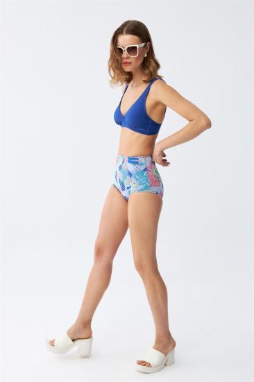 Hkursat Kadın Pedli  Yaprak Desenli Yüksek Bel Sax Bikini Takımı