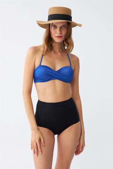 Hkursat Kadın Straplez Mavi Yüksek Bel Bikini Takımı