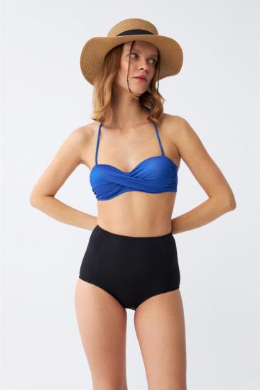 Hkursat Kadın Straplez Mavi Yüksek Bel Bikini Takımı