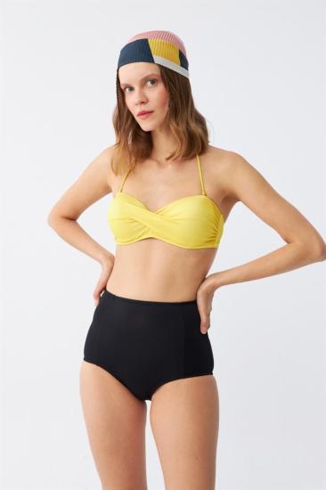 Hkursat Kadın Straplez Sarı Yüksek Bel Bikini Takımı