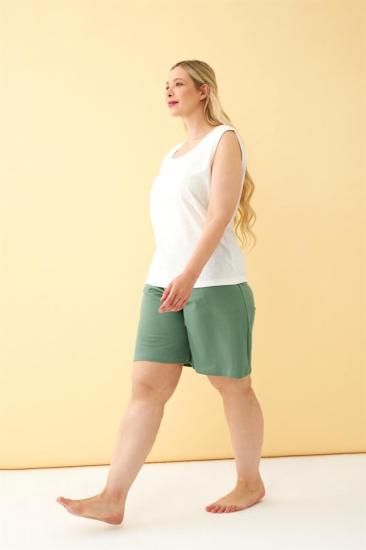 Hkursat Kadın Yeşil Rahat Kalıp Büyük Beden Cepli Şort