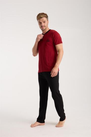 Hkursat Erkek Bordo Düğmeli Yaka Kısa Kol Pijama Takımı
