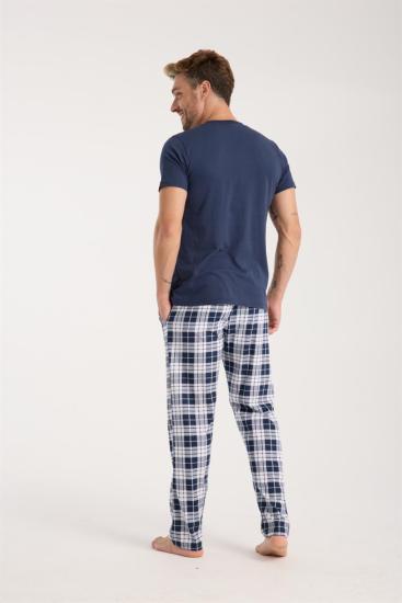 Hkursat Erkek Lacivert Düğmeli Yaka Kısa Kol Pijama Takımı
