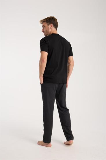 Hkursat Erkek Füme Düğmeli Yaka Kısa Kol Pijama Takımı