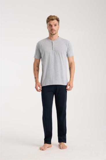 Hkursat Erkek Gri Düğmeli Yaka Kısa Kol Pijama Takımı