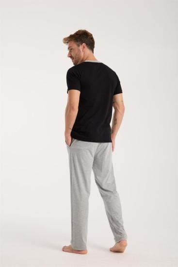 Hkursat Erkek Siyah Düğmeli Yaka Kısa Kol Pijama Takımı