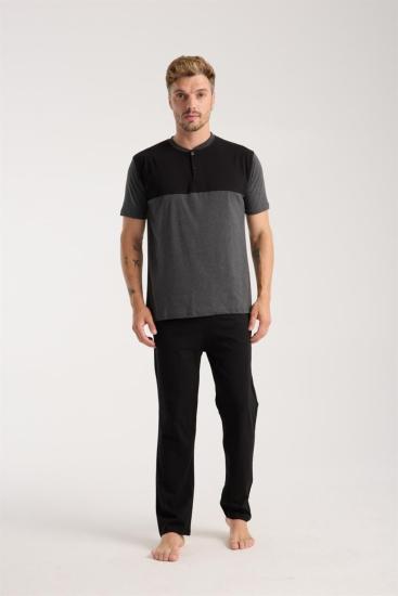 Hkursat Erkek Antrasit Düğmeli Yaka Kısa Kol Pijama Takımı