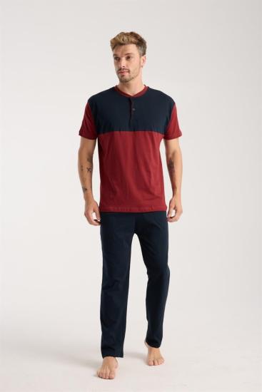 Hkursat Erkek Bordo Düğmeli Yaka Kısa Kol Pijama Takımı