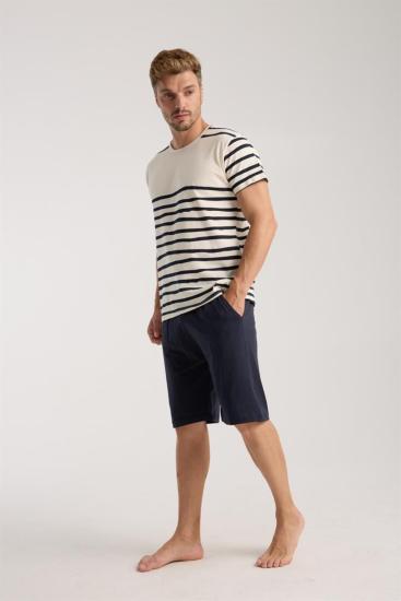 Hkursat Erkek Krem Sıfır Yaka Kısa Kol Şortlu Pijama Takımı