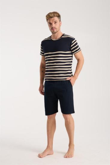 Hkursat Erkek Lacivert Sıfır Yaka Kısa Kol Şortlu Pijama Takımı