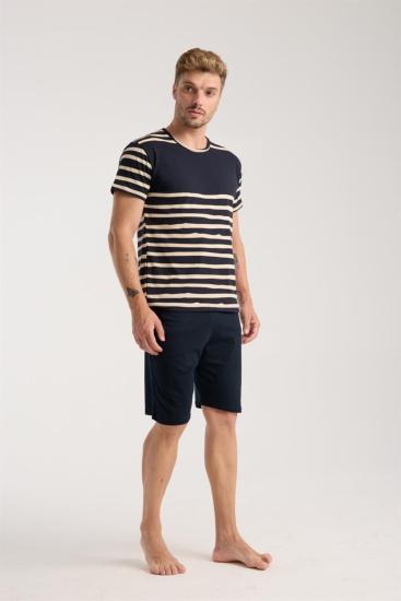 Hkursat Erkek Lacivert Sıfır Yaka Kısa Kol Şortlu Pijama Takımı