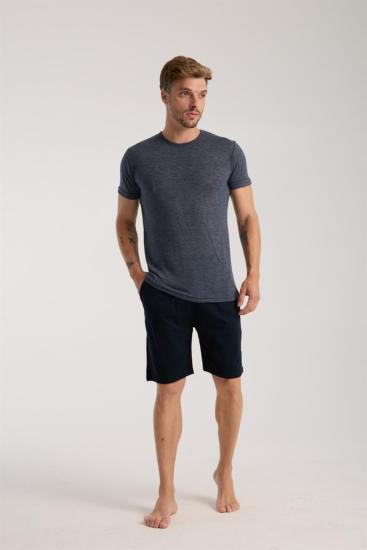 Hkursat Erkek Lacivert Sıfır Yaka Kısa Kol Şortlu Pijama Takımı
