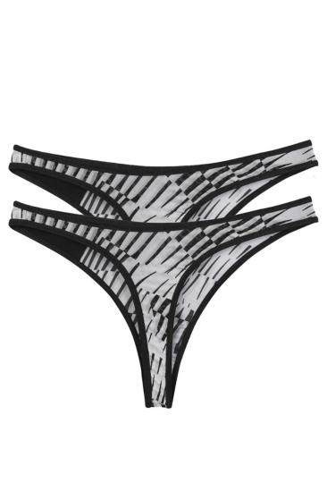 Hkursat Kadın Siyah Beyaz Desenli 2’li Tanga Slip