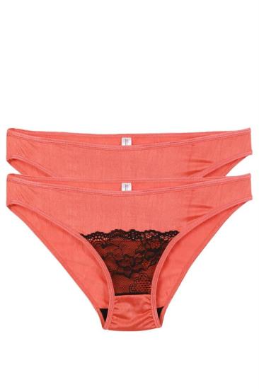 Hkursat Kadın Mercan Rengi Dantel Detaylı 2’li Slip