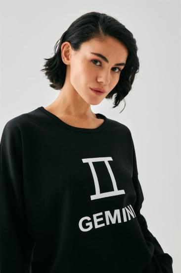 Hkursat Kadın Siyah İkizler Burcu Oversize 2 İplik Eşofman Ev Giyim Takımı