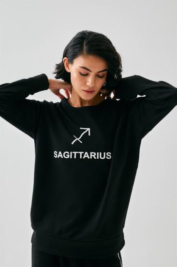 Hkursat Kadın Siyah Yay Burcu Oversize 2 İplik Eşofman Ev Giyim Takımı