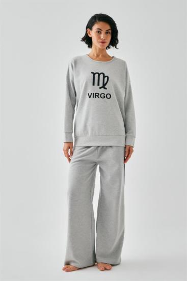 Hkursat Kadın Gri Başak Burcu Oversize 2 İplik Eşofman Ev Giyim Takımı