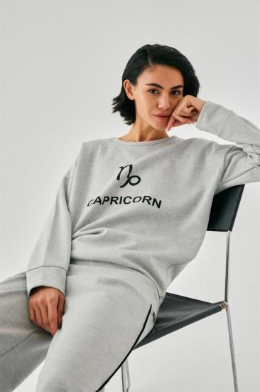 Hkursat Kadın Gri Oğlak Burcu Oversize 2 İplik Eşofman Ev Giyim Takımı