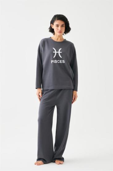 Hkursat Kadın Füme Balık Burcu Oversize 2 İplik Eşofman Ev Giyim Takımı