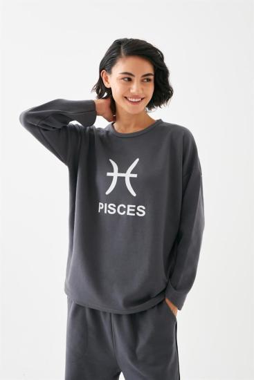 Hkursat Kadın Füme Balık Burcu Oversize 2 İplik Eşofman Ev Giyim Takımı