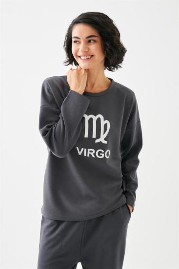 Hkursat Kadın Füme Başak Burcu Oversize 2 İplik Eşofman Ev Giyim Takımı