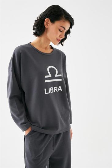 Hkursat Kadın Füme Terazi Burcu Oversize 2 İplik Eşofman Ev Giyim Takımı