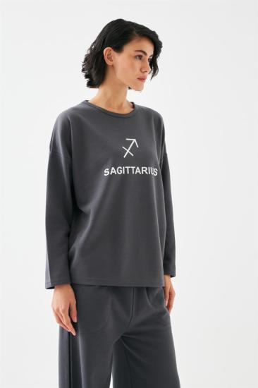 Hkursat Kadın Füme Yay Burcu Oversize 2 İplik Eşofman Ev Giyim Takımı